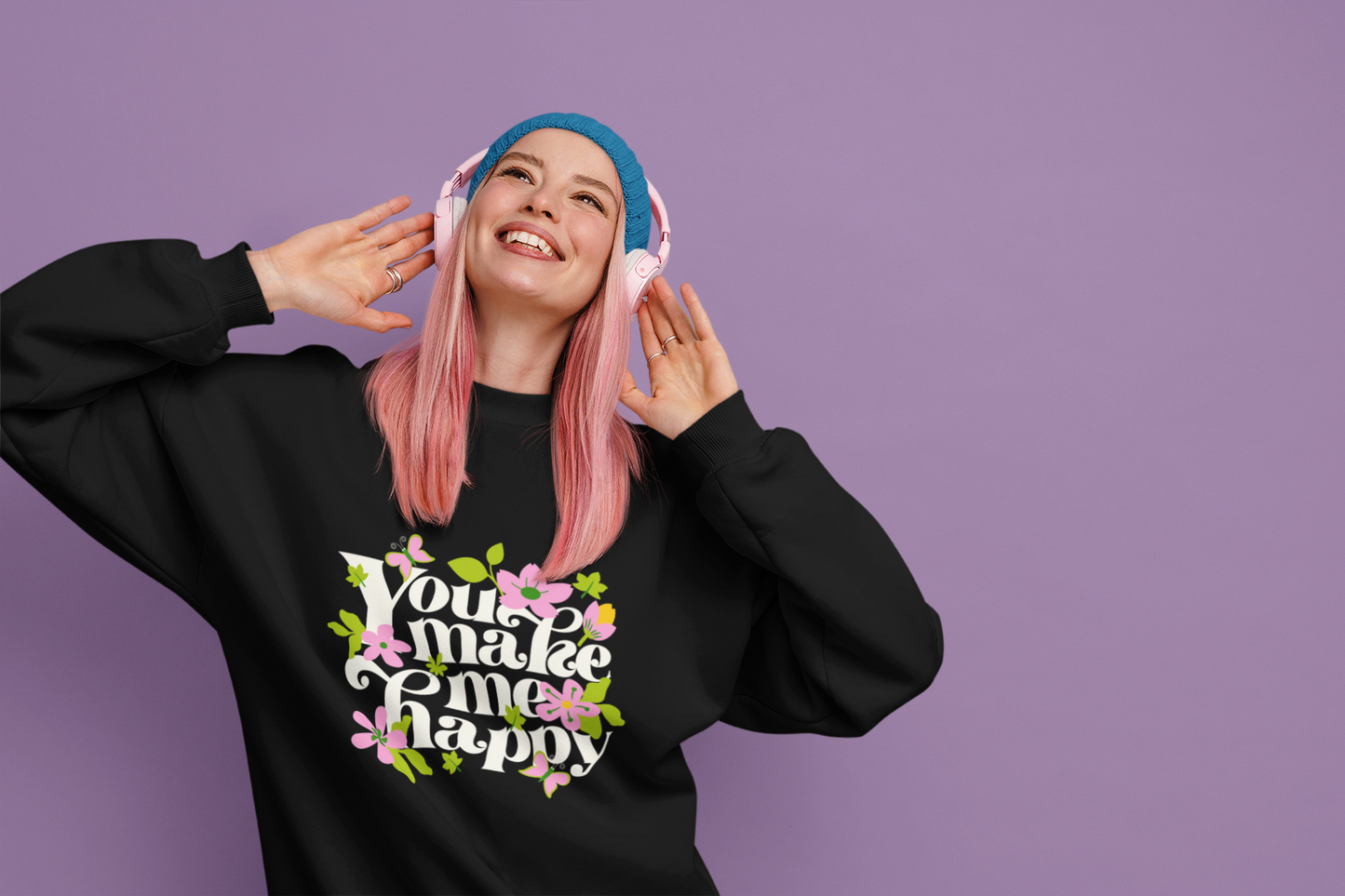 Unisex Heavy Blend™ Crewneck Sweatshirt - Awesome Mom - You Make Me Happy Positive Vibes Flowers