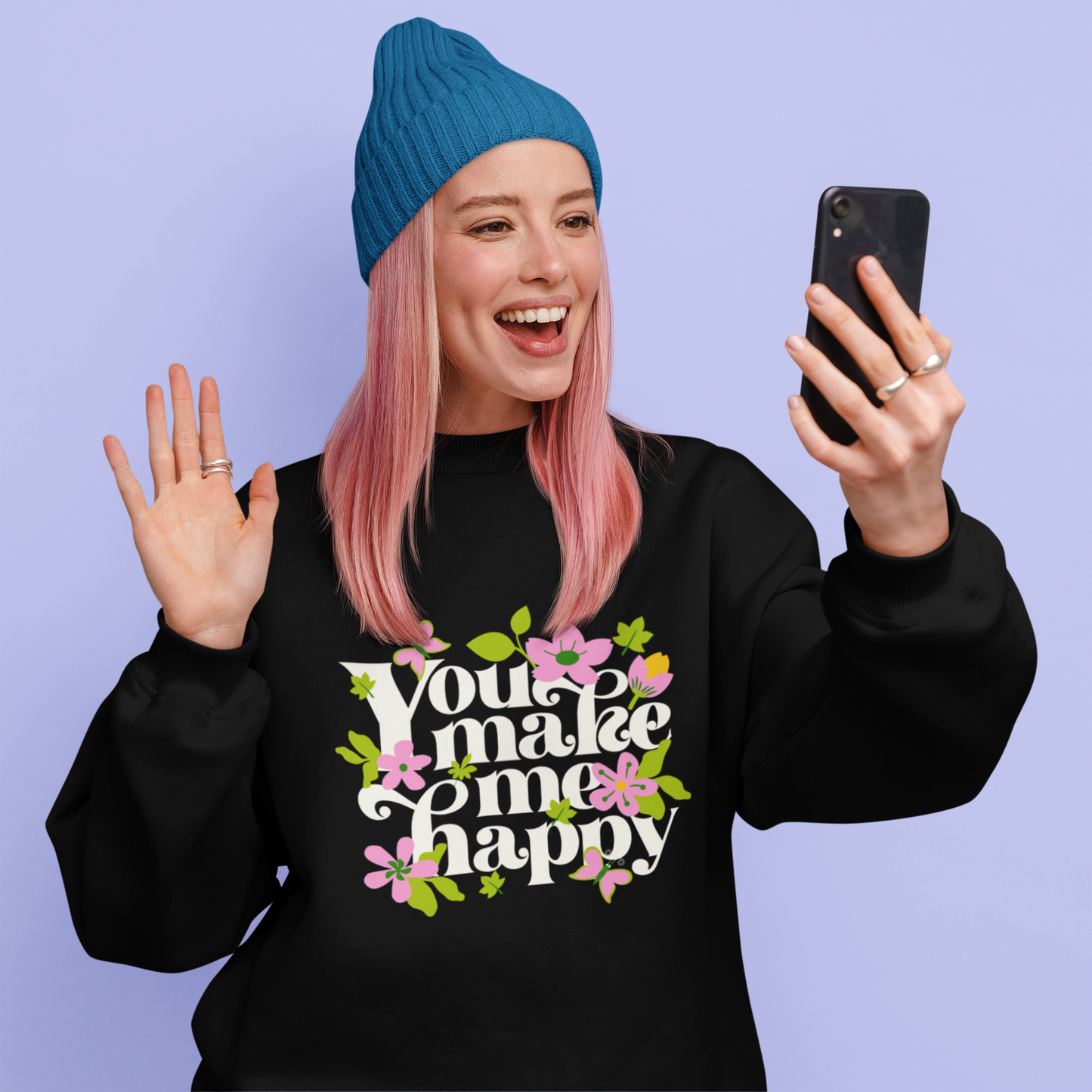 Unisex Heavy Blend™ Crewneck Sweatshirt - Awesome Mom - You Make Me Happy Positive Vibes Flowers