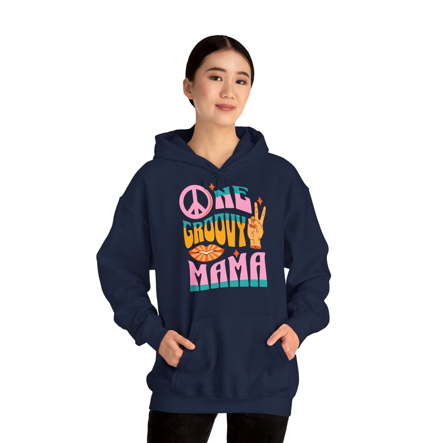 Unisex Heavy Blend™ Hooded Sweatshirt - One Groovy Mama. Retro Quote Hippue_Hoodie