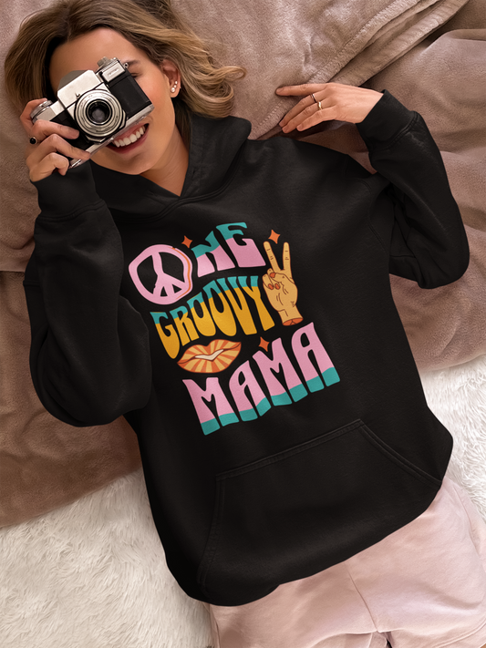 Unisex Heavy Blend™ Hooded Sweatshirt - One Groovy Mama. Retro Quote Hippue_Hoodie